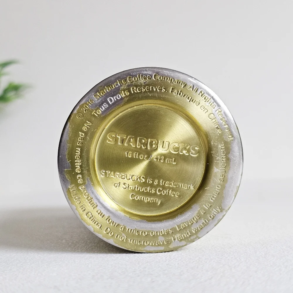 Starbucks 2016 Stainless Steel Vacuum Insulated Tumbler Mirror Gold 16Oz Cup Mug